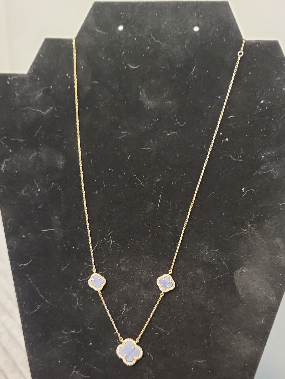 Rachel Zoe Blue Lace Agate Clover Station Necklace - Gold Plated 925 Vermeil
